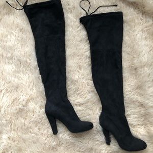 Over The Knee Tie Back Heeled Boots
